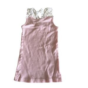 Pink Ribbed Tank Top with Crochet Straps - Girls Size 7
